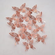 GLFILL 12pcs Butterfly Wall Stickers 3D Paper Decals Room Decorations Decor rose gold